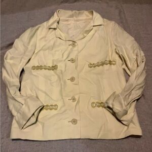 Vintage Yellow Button Up Blazer 90’s Woven Silk w/Embroidery Accents SzL